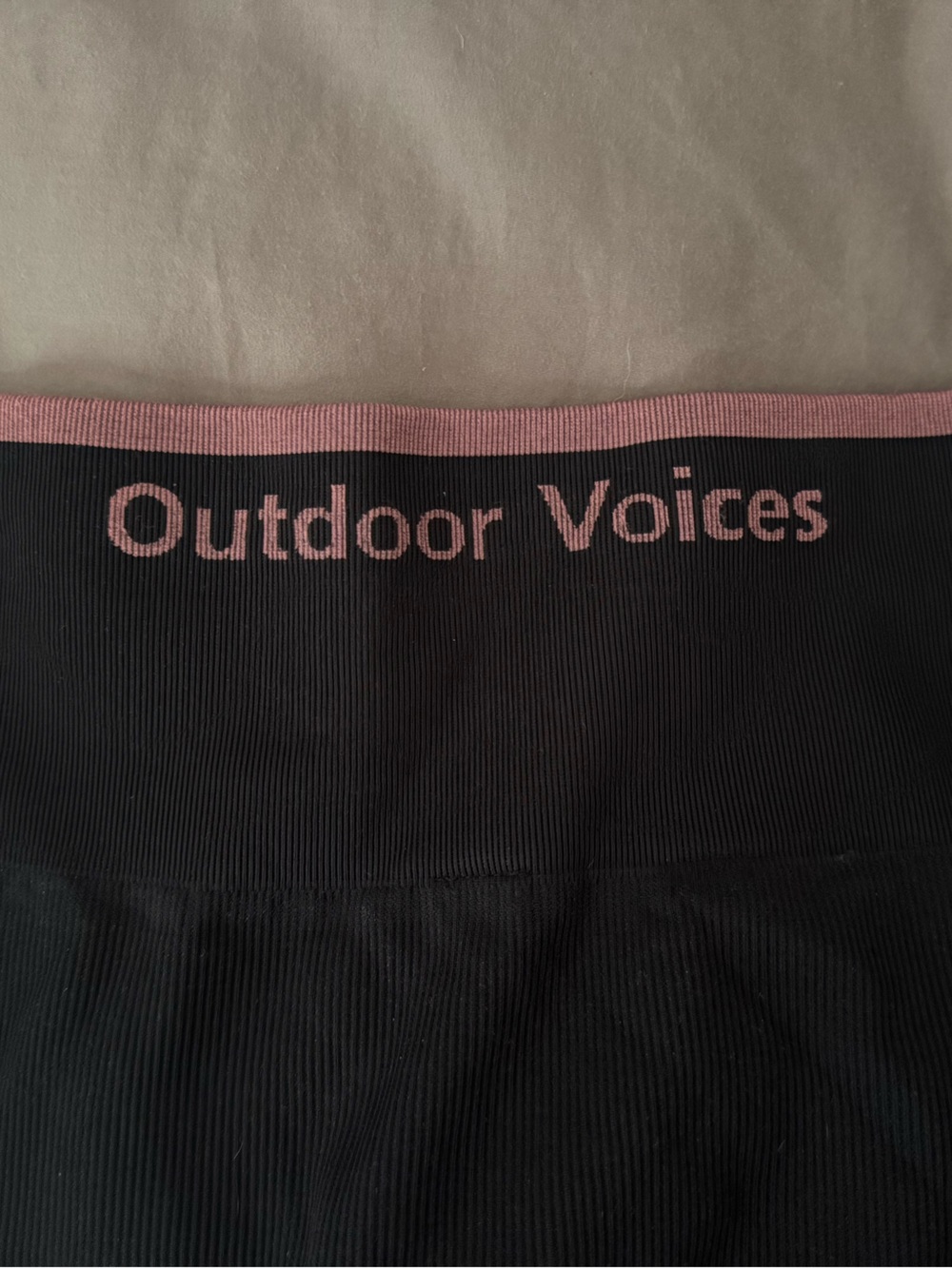 Outdoor Voices Black Ribbed Leggings with Pink Trim